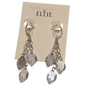 Paloma & Ellie Women's Leaf Rhinestone Silver Tone Dangle Earrings NWT